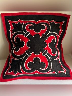 Sandor Hungary Retired NOS Applique Black & Red Folk Art Wool Pillow Cover 18x18